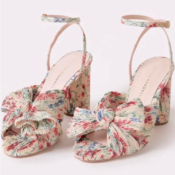 Camellia Pleated Bow Heel Sandals Loeffler Randall Women's Tan Vine Floral - Picture 4 of 4